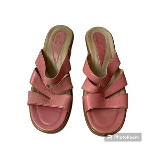 Dansko Women's Leather Slip On Block Heel Sandals Pink Size 37